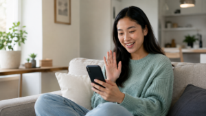 Smiling woman on a video call